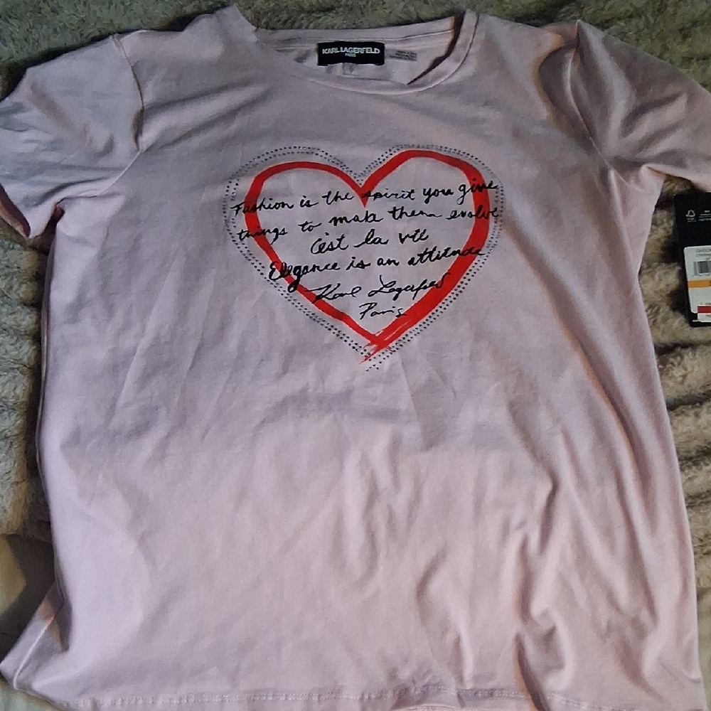 Karl Lagerfeld Light Pink Heart Graphic T-Shirt